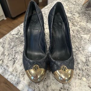 Tory Burch Black Quilted Heels with Gold Toe
